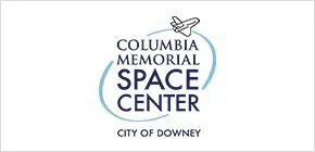 A blue and white logo for the columbia memorial space center.