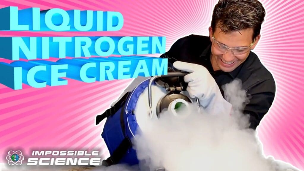 A man is using liquid nitrogen to create something.